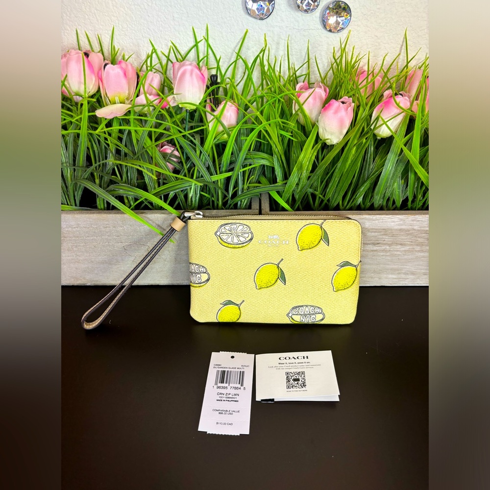 Coach NWT Yellow Lemon Pattern Wristlet